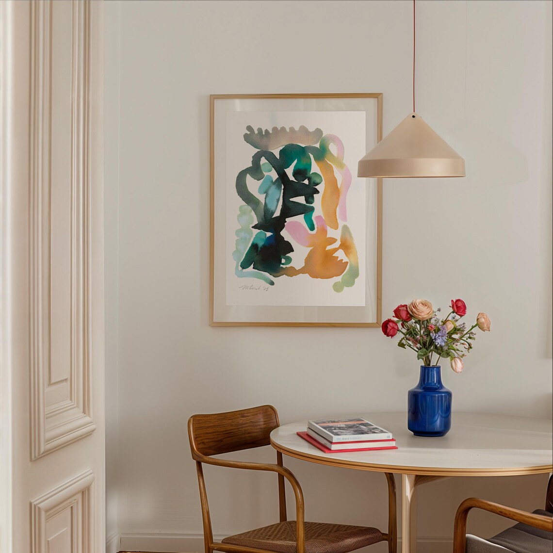 Dark Green Teal Abstract Watercolor Organic Shapes Art Poster - Image 2