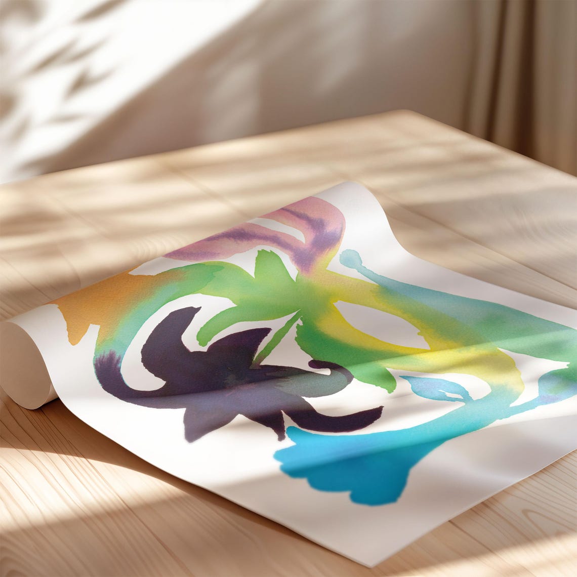 Vibrant Rainbow Botanical Watercolor Floral Abstract Art Poster - Image 3