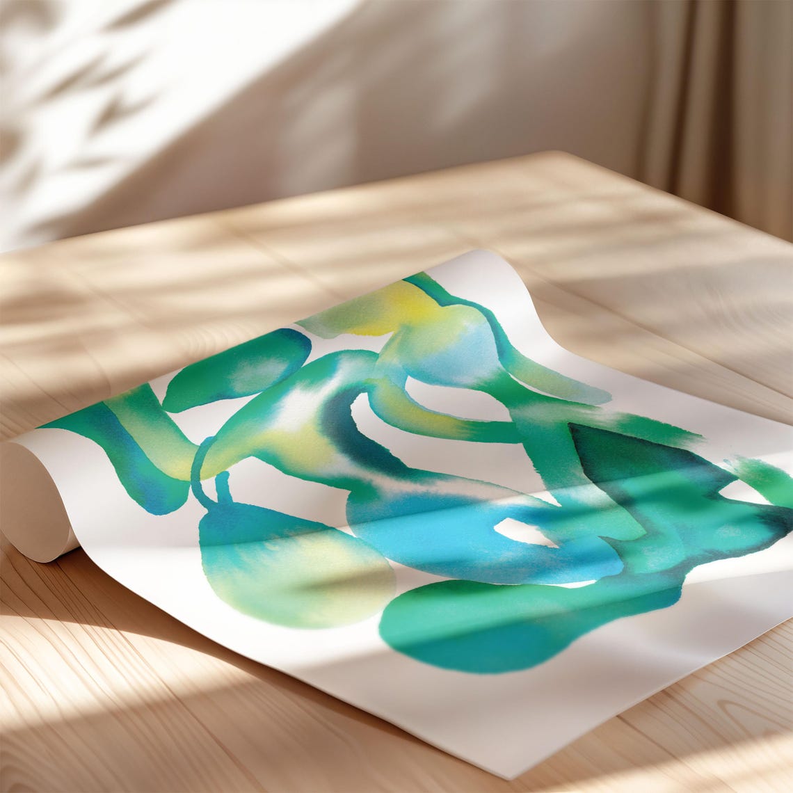 Blue Green Flowing Organic Watercolor Abstract Artwork Poster - Image 3