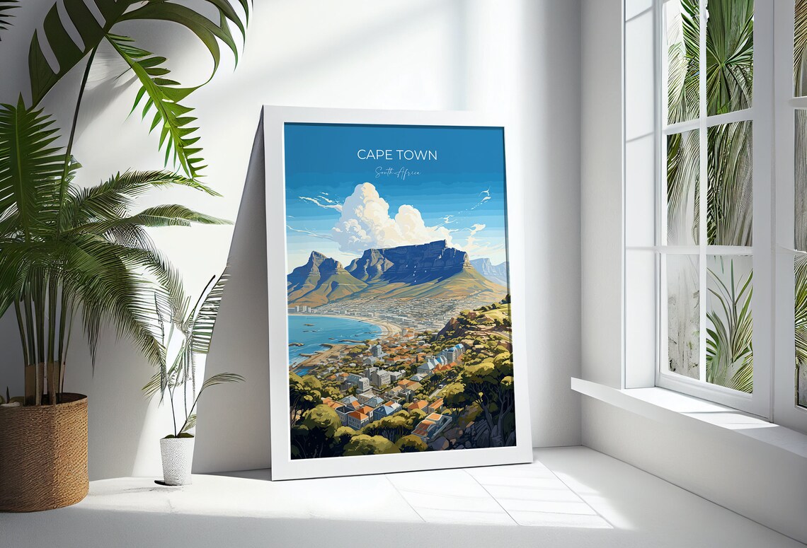 Cape Town Travel Poster Travel Print Of Cape Town Cape Town Art Lovers Gift South Africa Gift Wall Art Print - Image 3