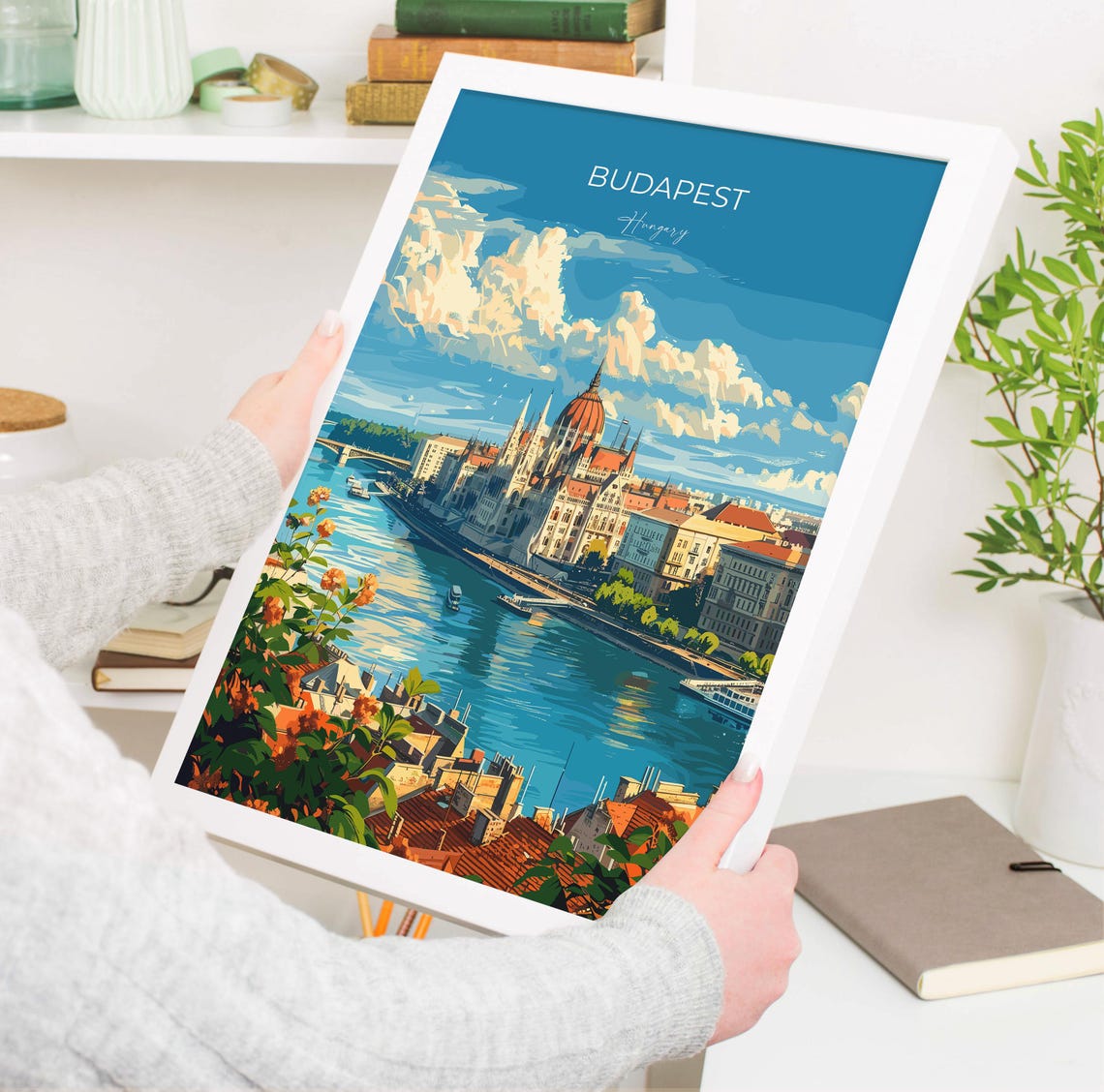 Budapest Parliament Riverside Promenade Top Lettering Poster - Image 3