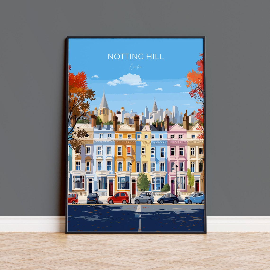 Notting Hill Travel Poster Wall Art Travel Print Of Notting Hill London Poster Notting Hill Art Gift London Art Uk Travel Gift