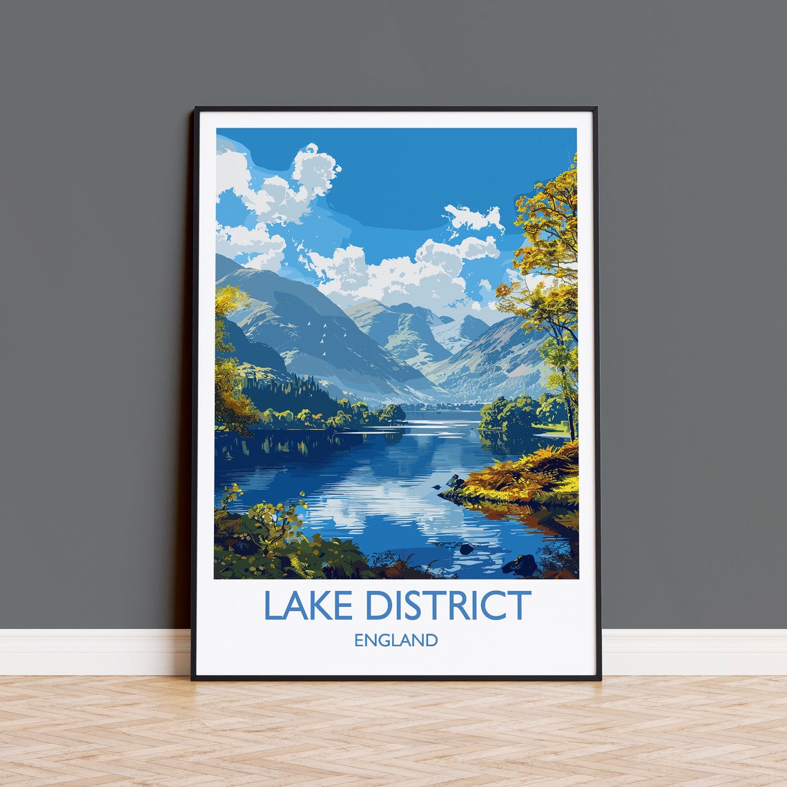 Lake District England Autumn Lakeside Mountains Travel Poster