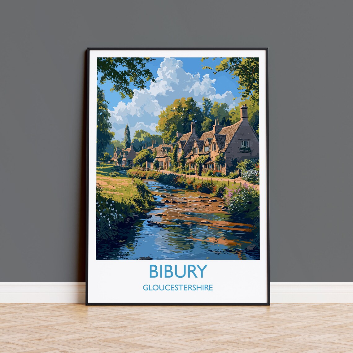 Bibury Travel Poster, Gloucestershire Cotswolds