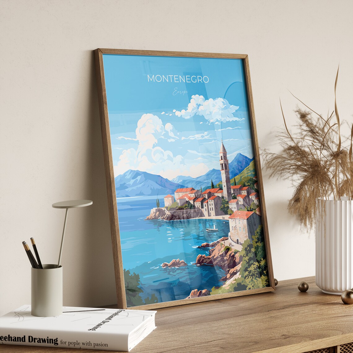 Montenegro Europe Seaside Village Red Roofs Harbor Travel Poster Decor - Image 2