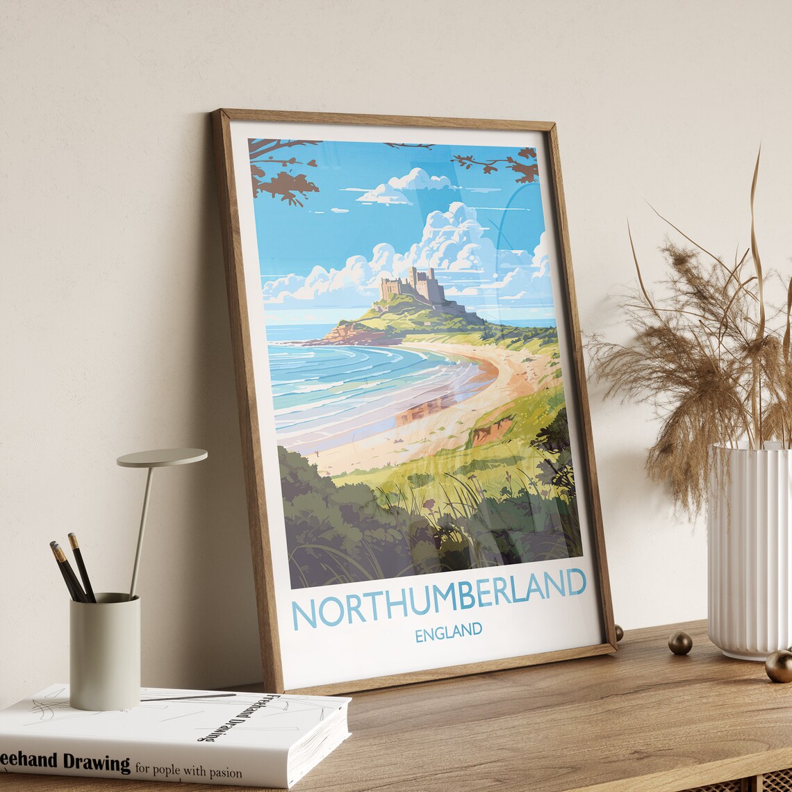 Northumberland Coast England Travel Poster, Bamburgh Castle - Image 3