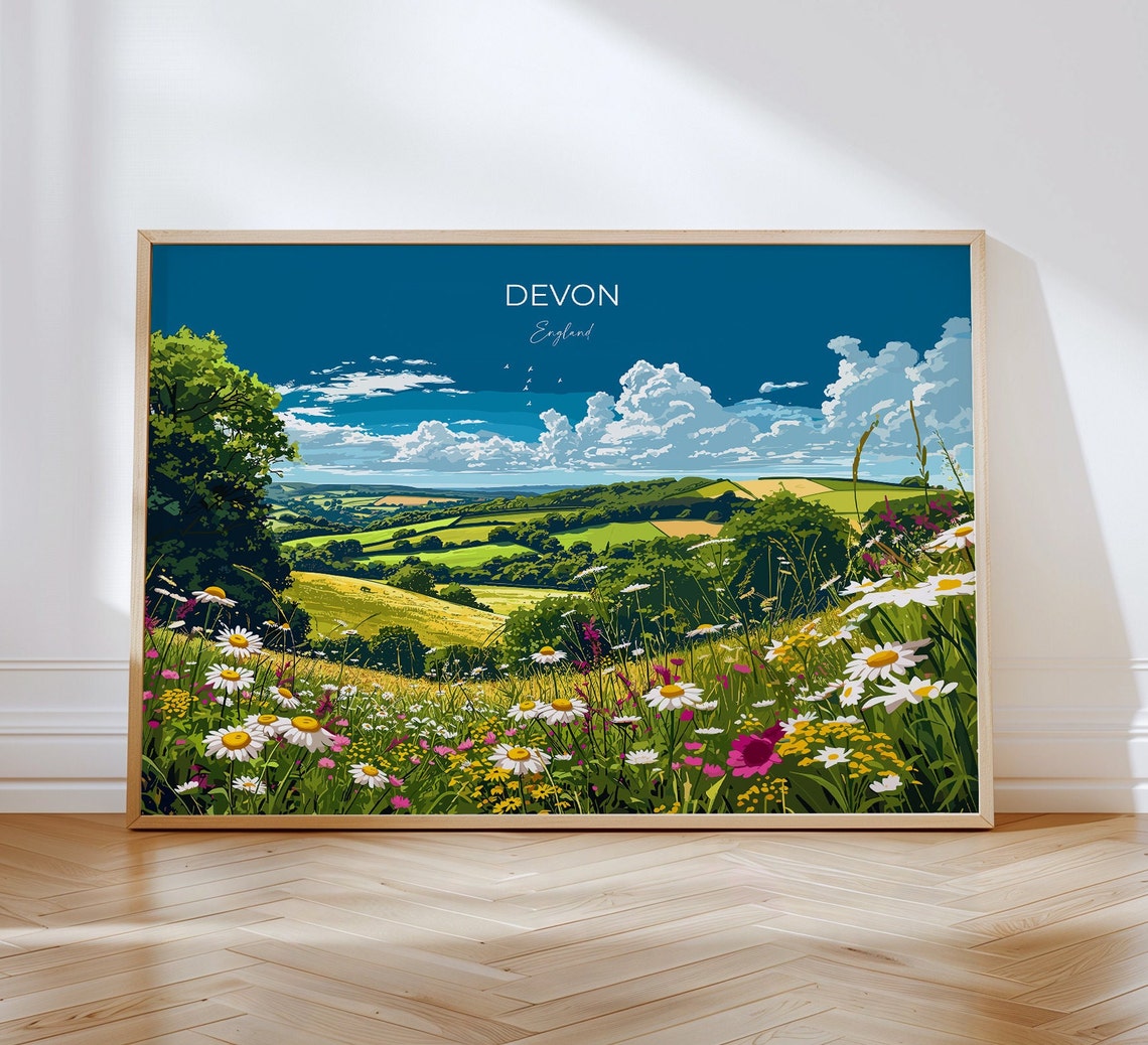 Devon England Rolling Countryside Hills Wildflower Meadow Poster