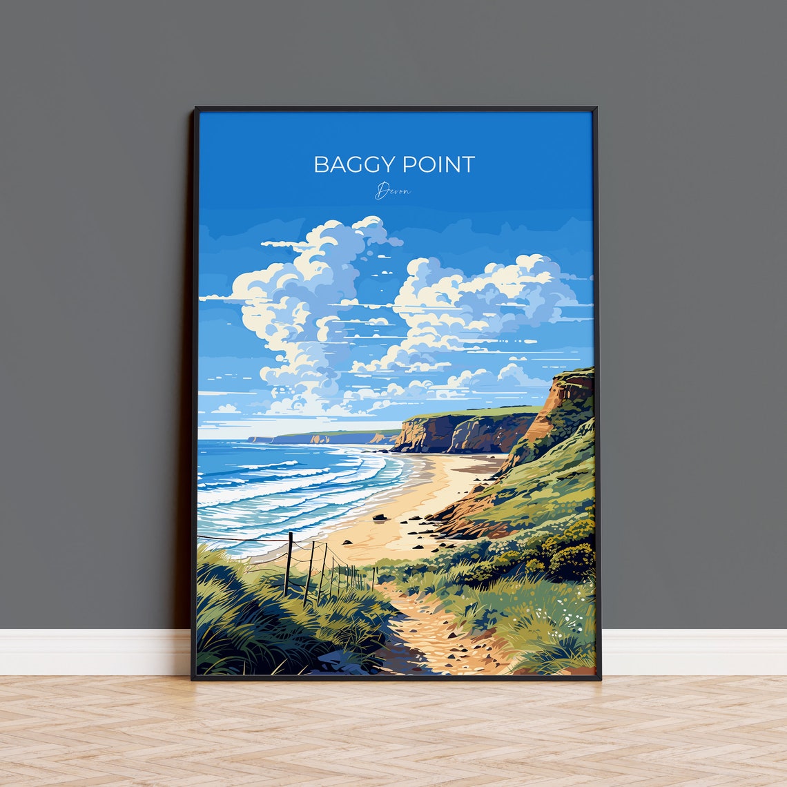 Baggy Point Devon Sandy Dune Trail To The Beach Coastal Travel Poster
