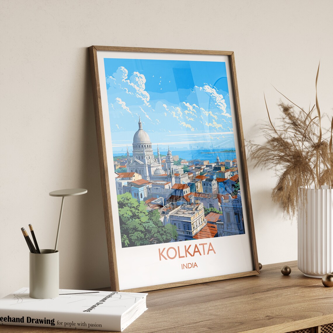 Kolkata India Retro Travel Poster St Pauls Cathedral Skyline Cityscape - Image 3