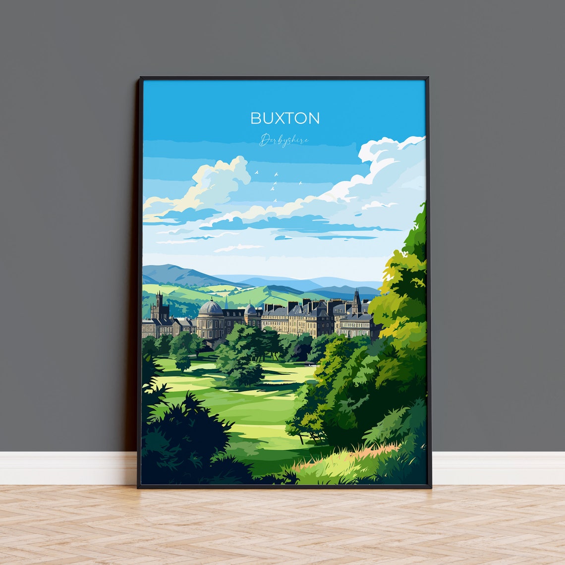 Buxton Derbyshire Historic Crescent Architecture Travel Poster