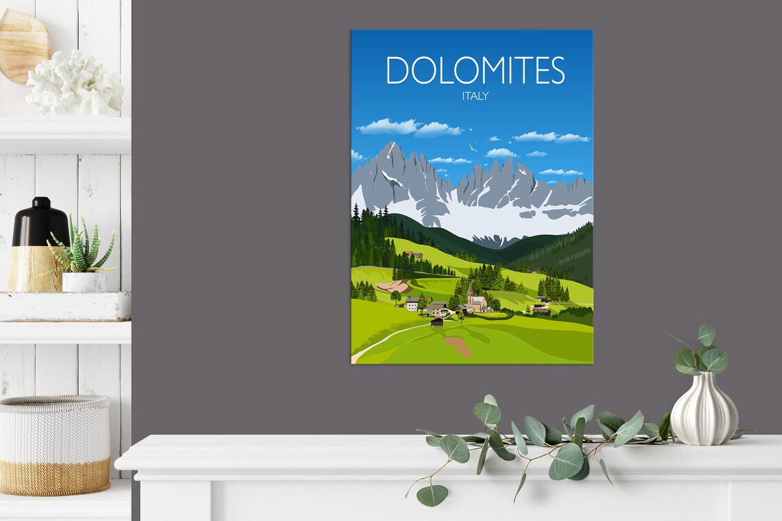 Dolomites Italy Alpine Mountain Valley Village Summer Art Poster - Image 3