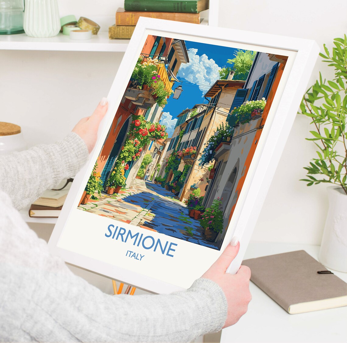 Sirmione Italy Flower Filled Alley Old Town Street Travel Poster - Image 5
