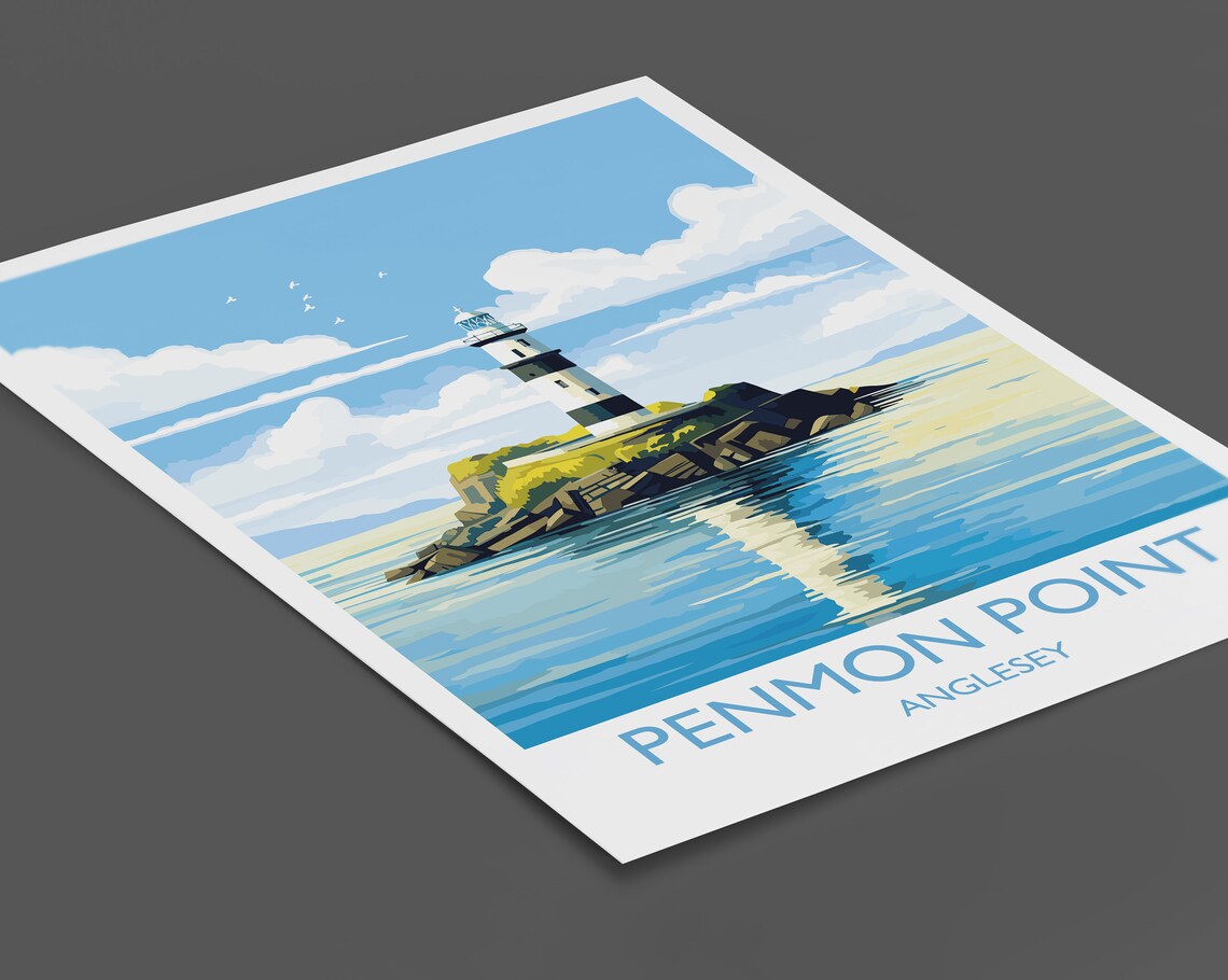 Penmon Point Anglesey Wales Lighthouse Island Seascape Art Poster - Image 2