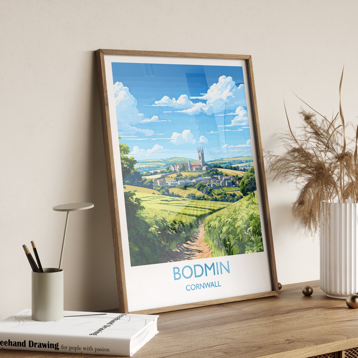 Bodmin Cornwall Church Tower Green Hills Village View Travel Poster - Image 3