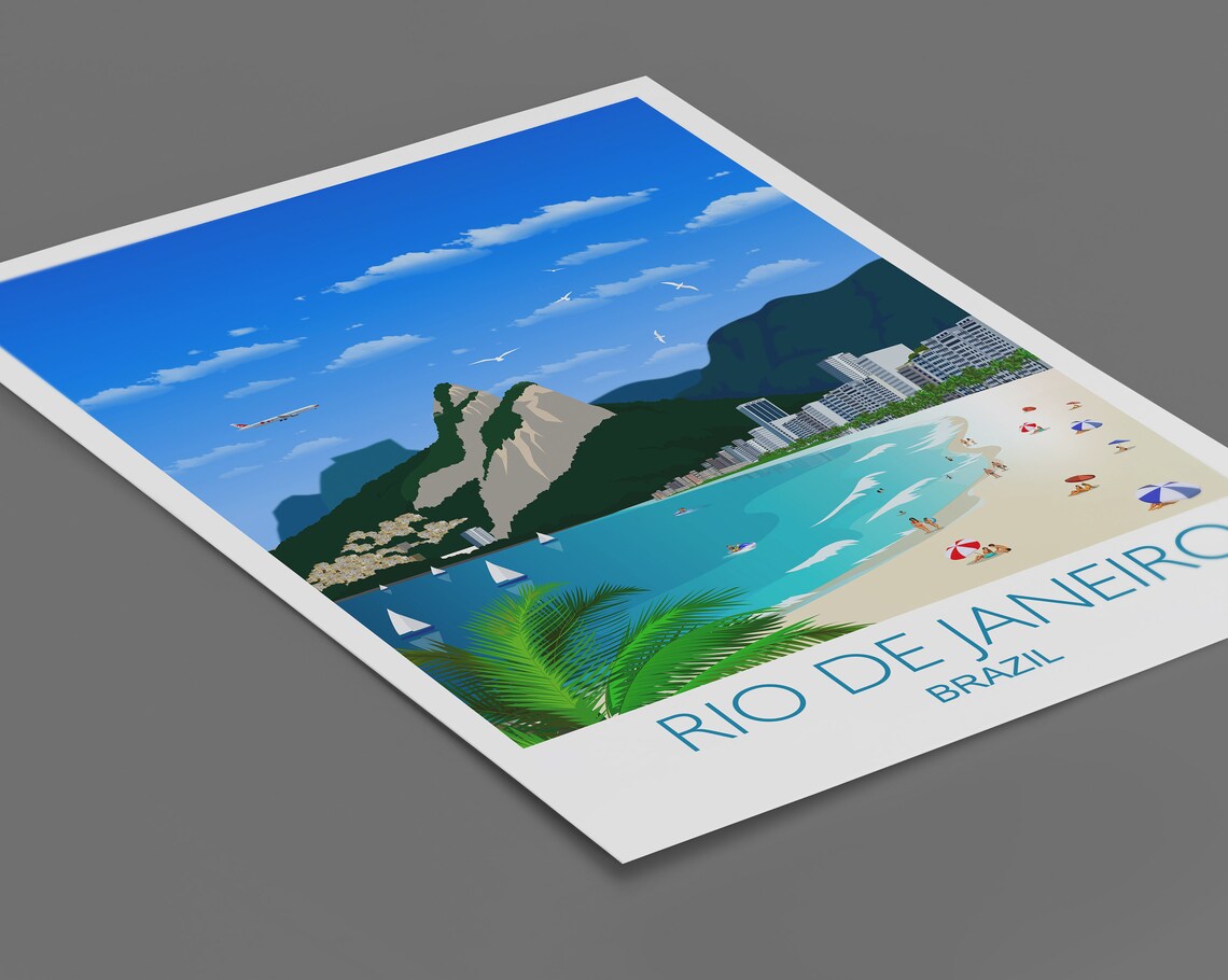 Rio de Janeiro Brazil Beach Skyline Illustrated Sunny Travel Poster - Image 2