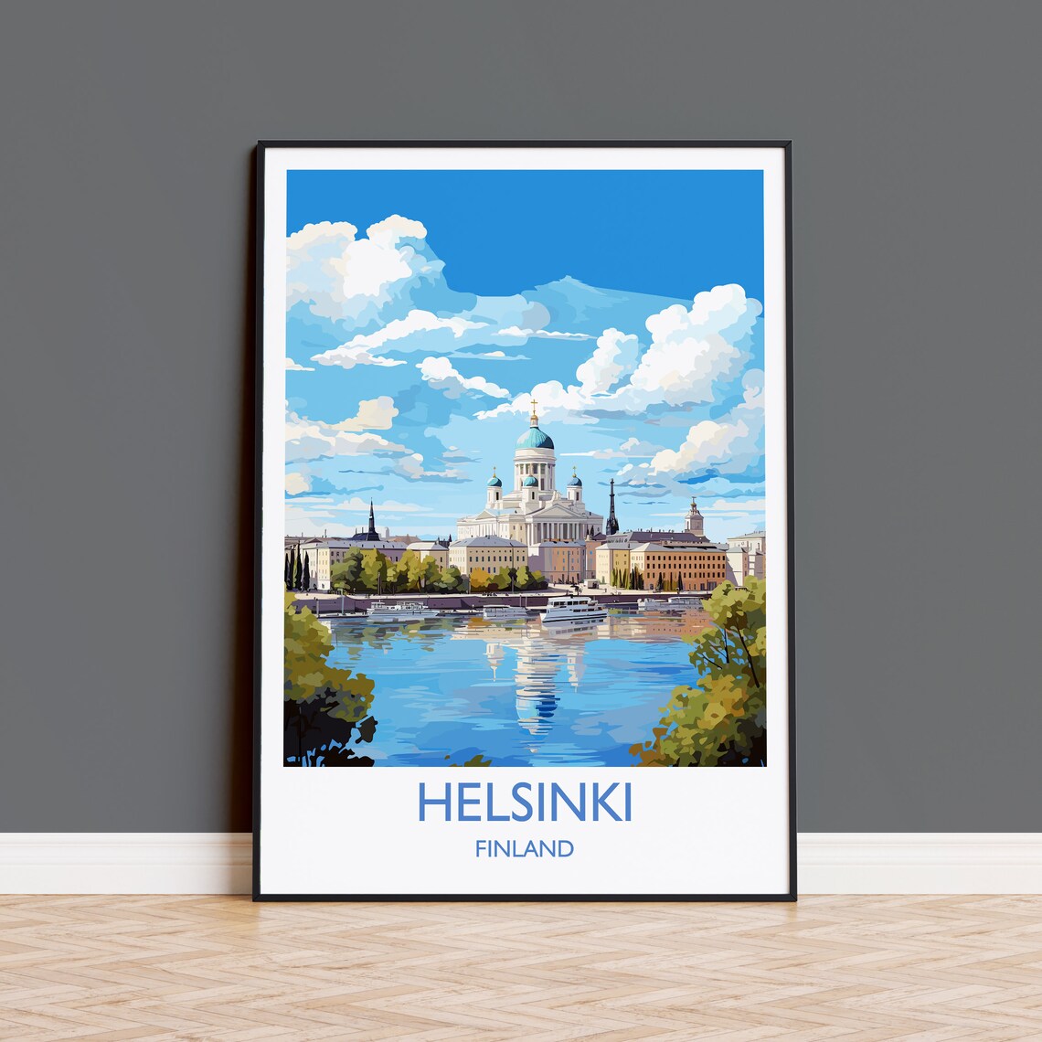 Helsinki Cathedral Harbor Skyline Finland Travel Poster Wall Decor