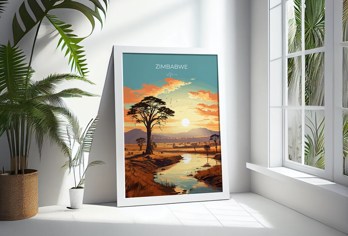 Zimbabwe Travel Poster Wall Art Travel Poster Of Zimbabwe Sunset Zimbabwe Gift Zimbabwe Travel Art Africa Art Lovers Gift - Image 3