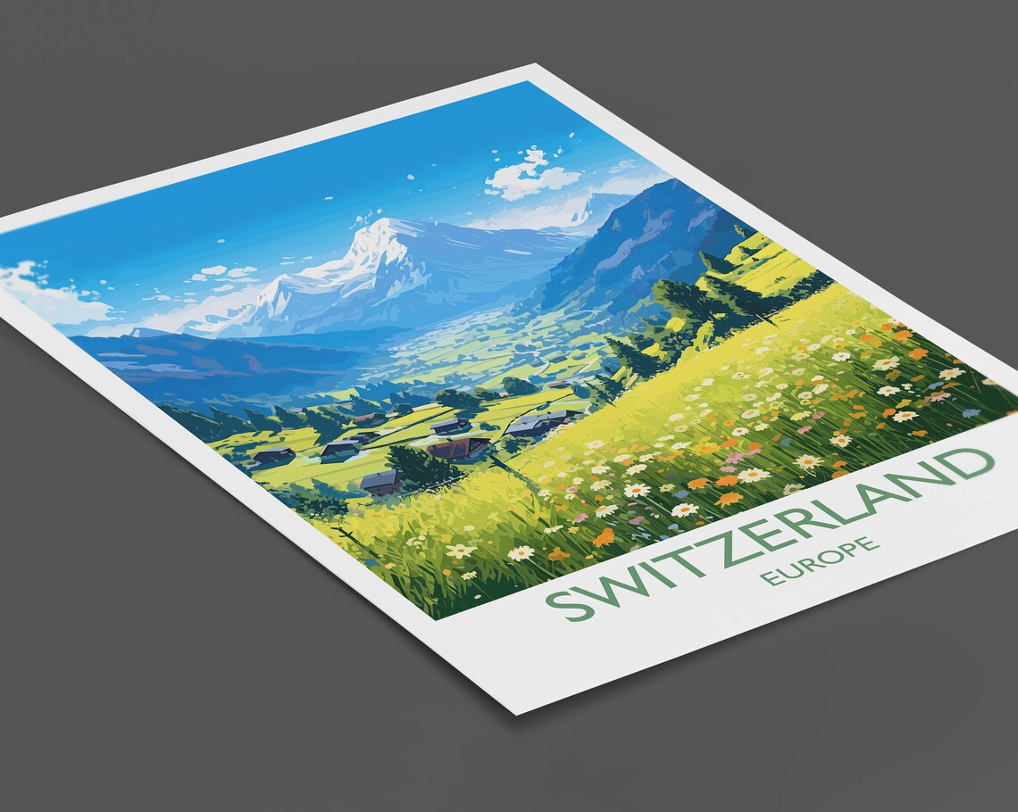 Switzerland Travel Poster, Swiss Alps Art Print - Image 2