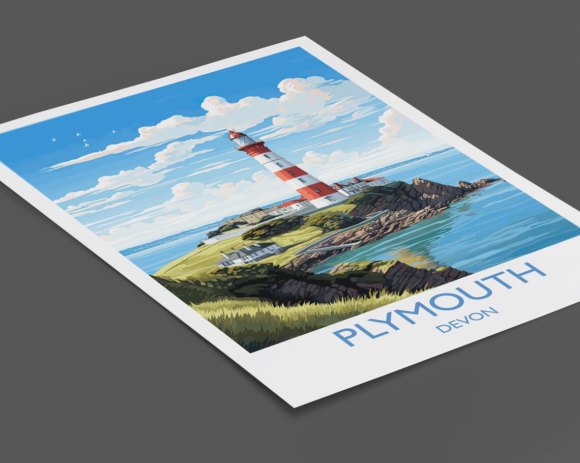 Plymouth Devon England Smeaton Tower Lighthouse Coast Art Poster - Image 2