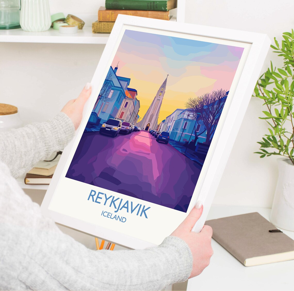 Reykjavik Hallgrimskirkja Sunset Street Poster With White Border - Image 3