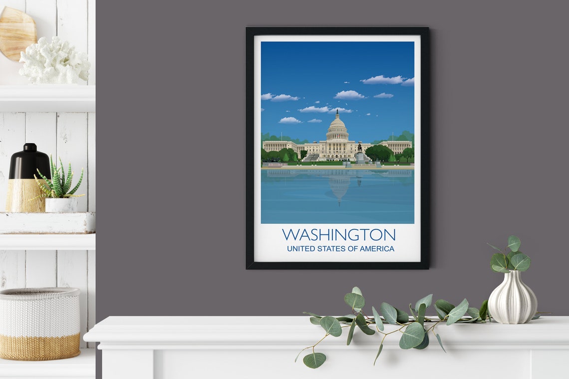 Travel Poster Of Washington Travel Print Of Washington City Of Washington Usa Usa Travel Poster Washington Cityscape - Image 3