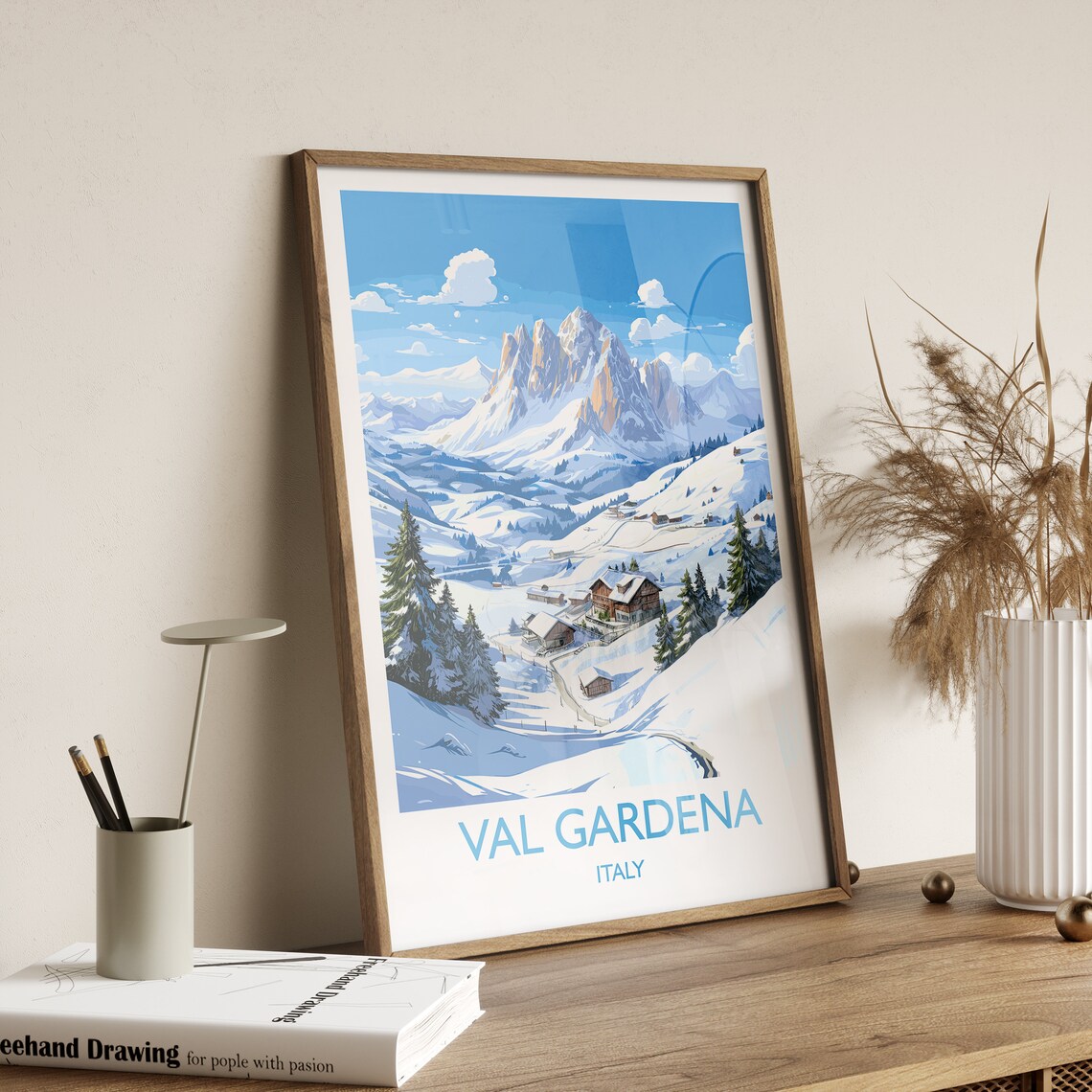Val Gardena Italy Dolomite Village Chalets Snowy Valley Poster - Image 3