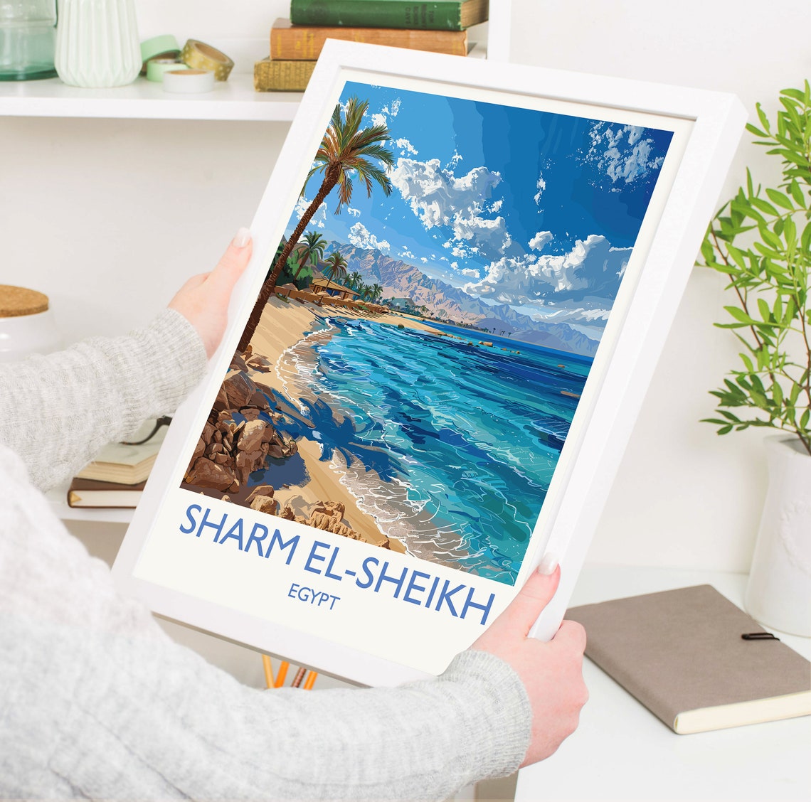 Sharm El Sheikh Egypt Palm Beach White Border Red Sea Travel Poster - Image 3