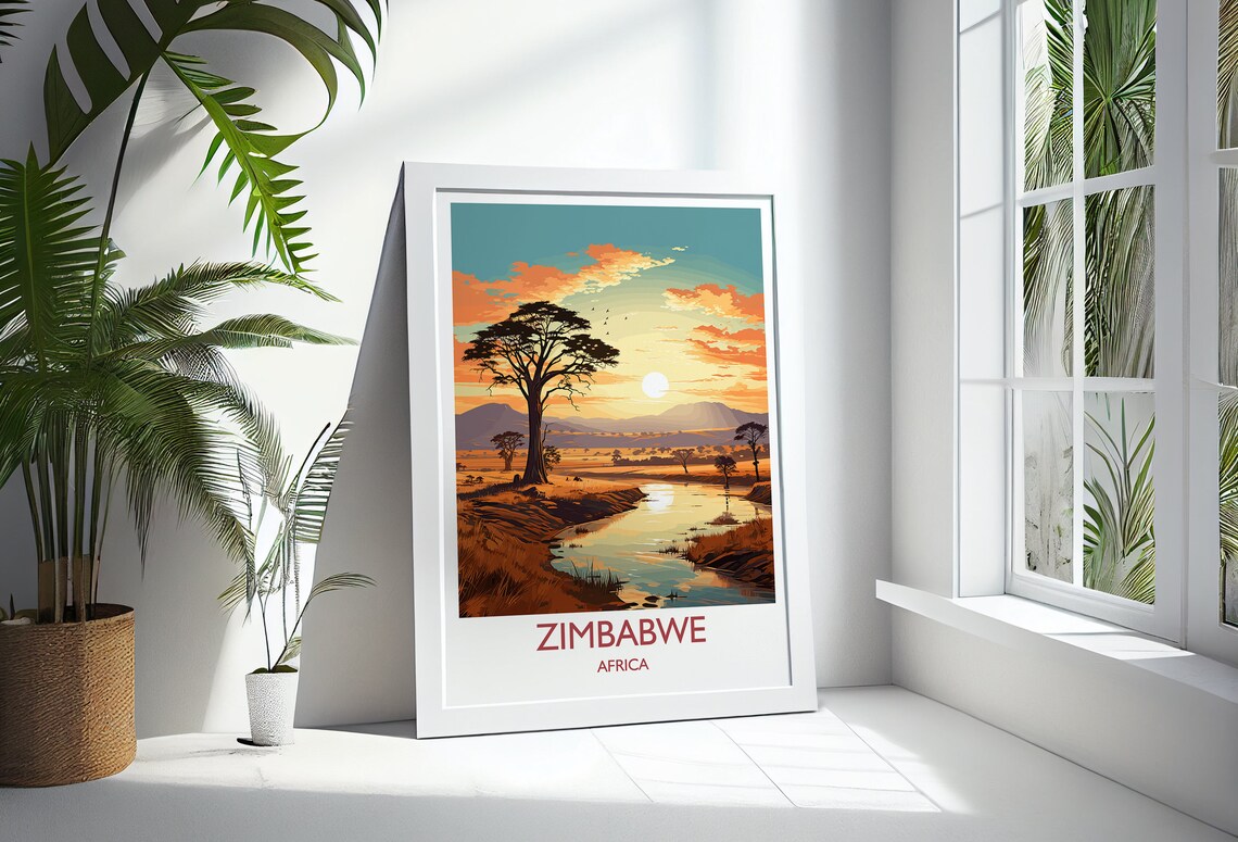 Zimbabwe Travel Poster, Sunset Africa Wall Art - Image 3