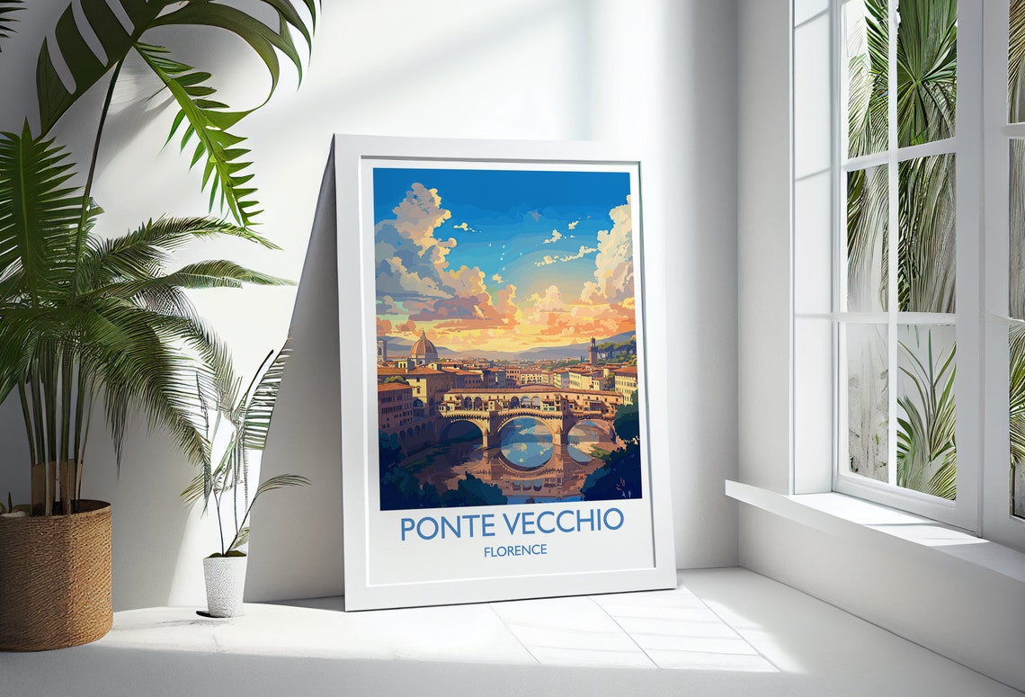 Ponte Vecchio Florence Sunset Bridge Arno River Travel Poster - Image 3