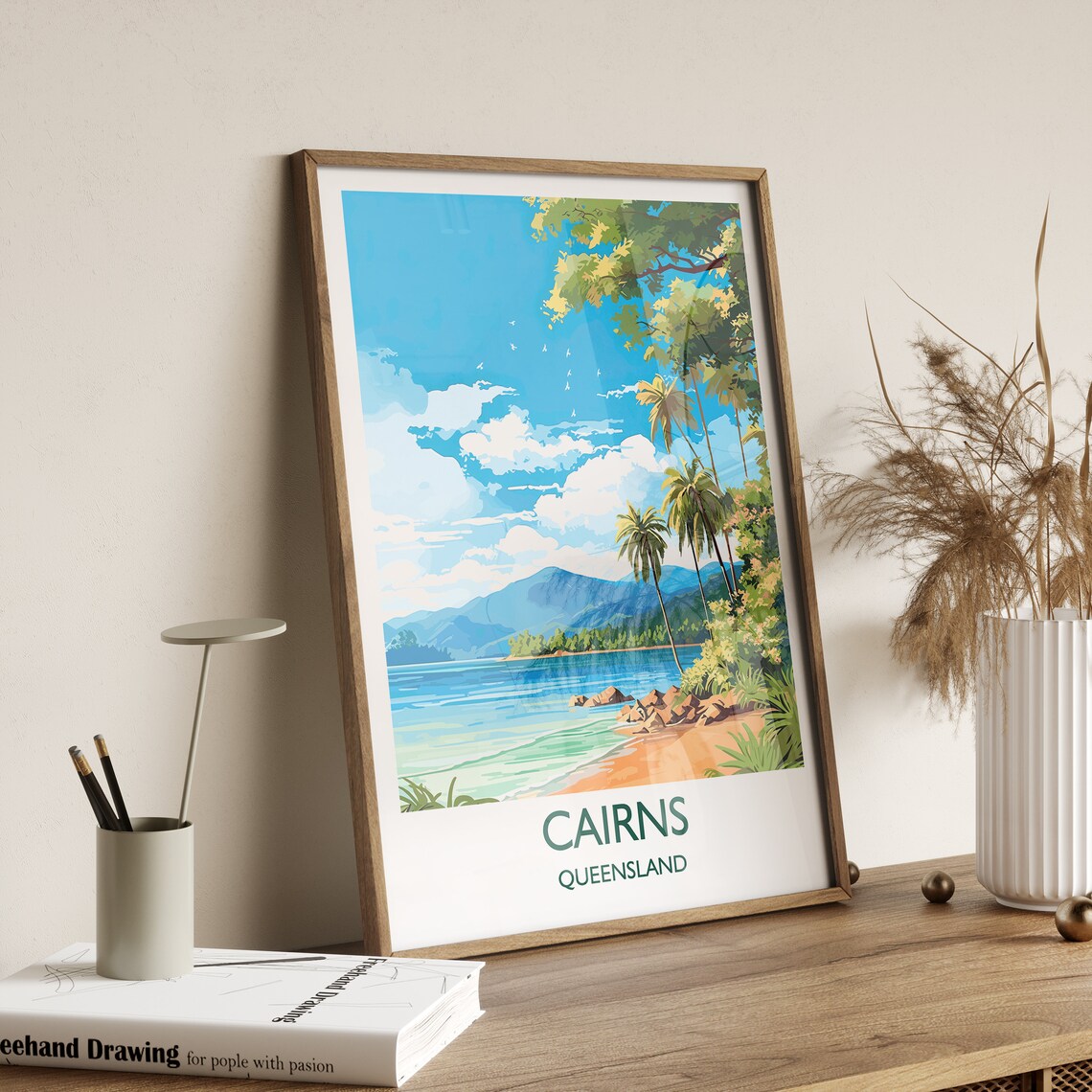 Cairns Queensland Tropical Beach Palm Bay Australia Travel Poster - Image 3
