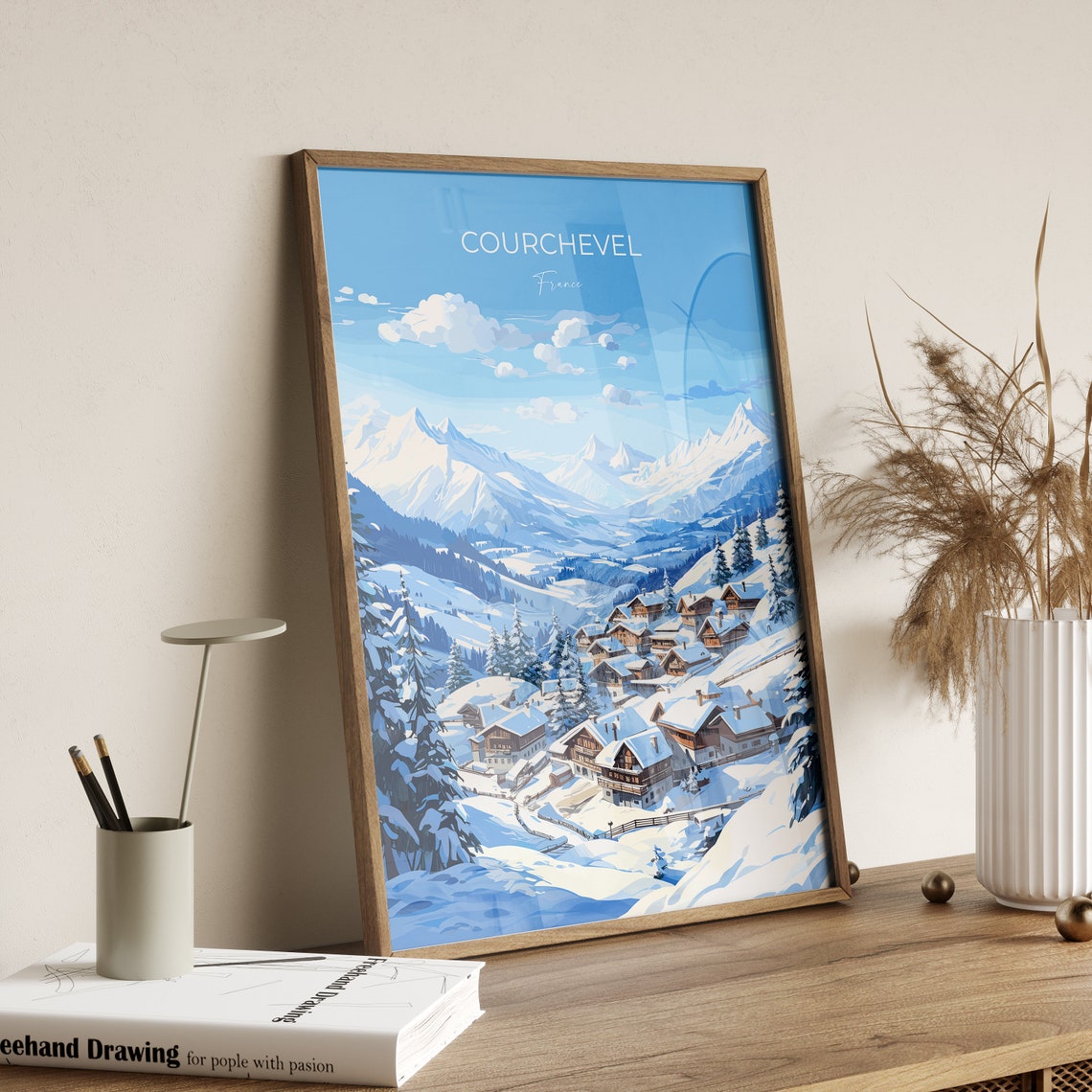 Courchevel France Alpine Ski Resort Chalets Mountain Sunset Poster - Image 2