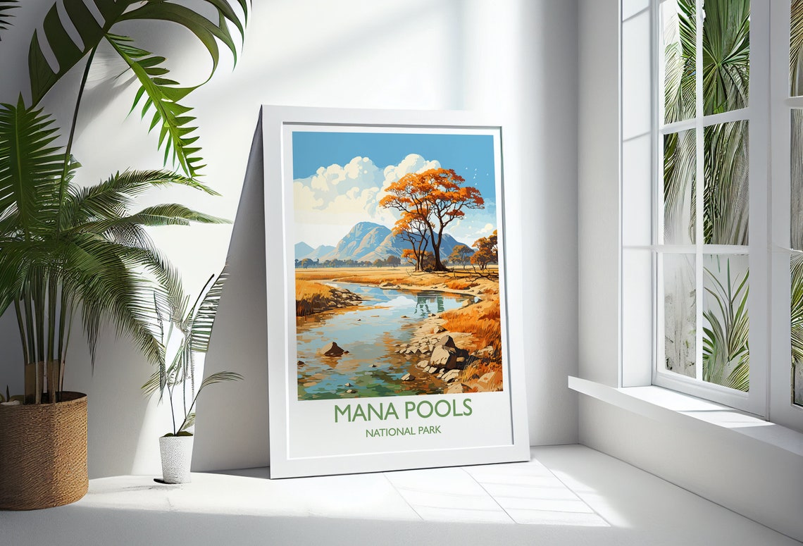 Wild Mana Pools National Park Daytime River Mountain Scene Poster - Image 3