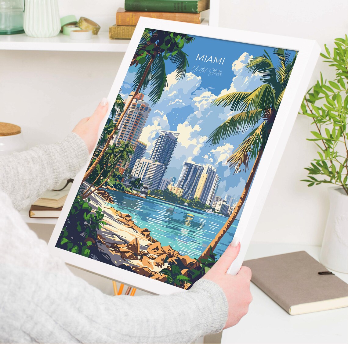 Miami United States Bay Skyline Palm Trees Beach Travel Poster - Image 3