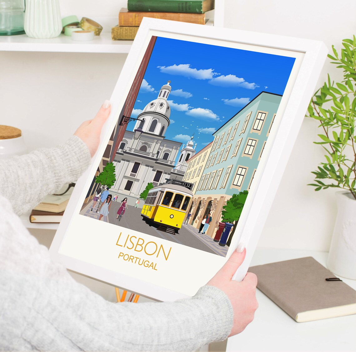 Lisbon Portugal Vintage Yellow Tram Historic Old Town Travel Poster - Image 5