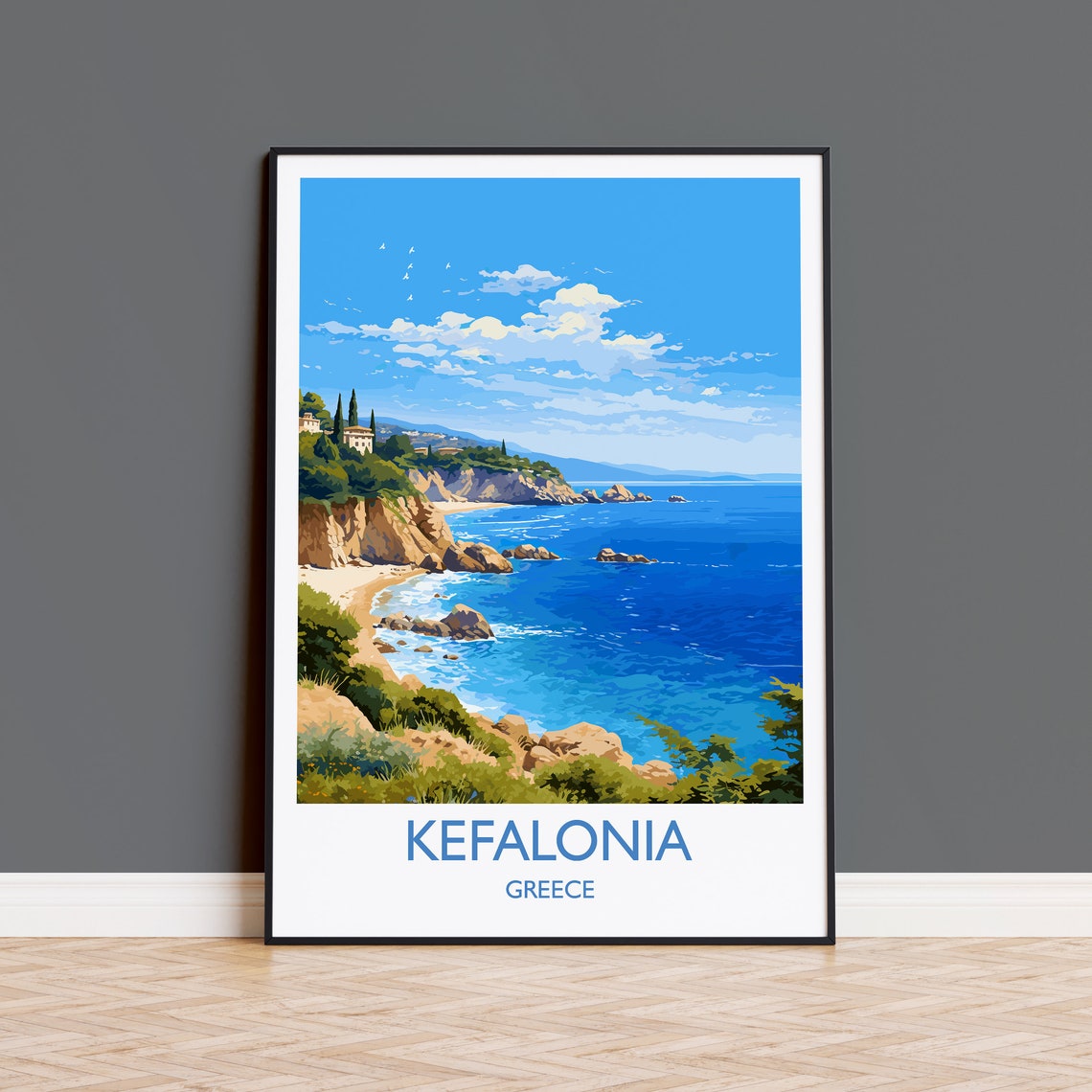 Kefalonia Travel Poster Travel Print Of Kefalonia Greece Kefalonia Art Gift Wall Art Print