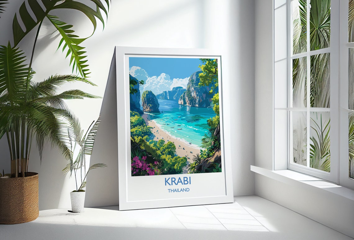 Krabi Thailand Emerald Bay Karst Cliffs Beach Scene Travel Poster - Image 2