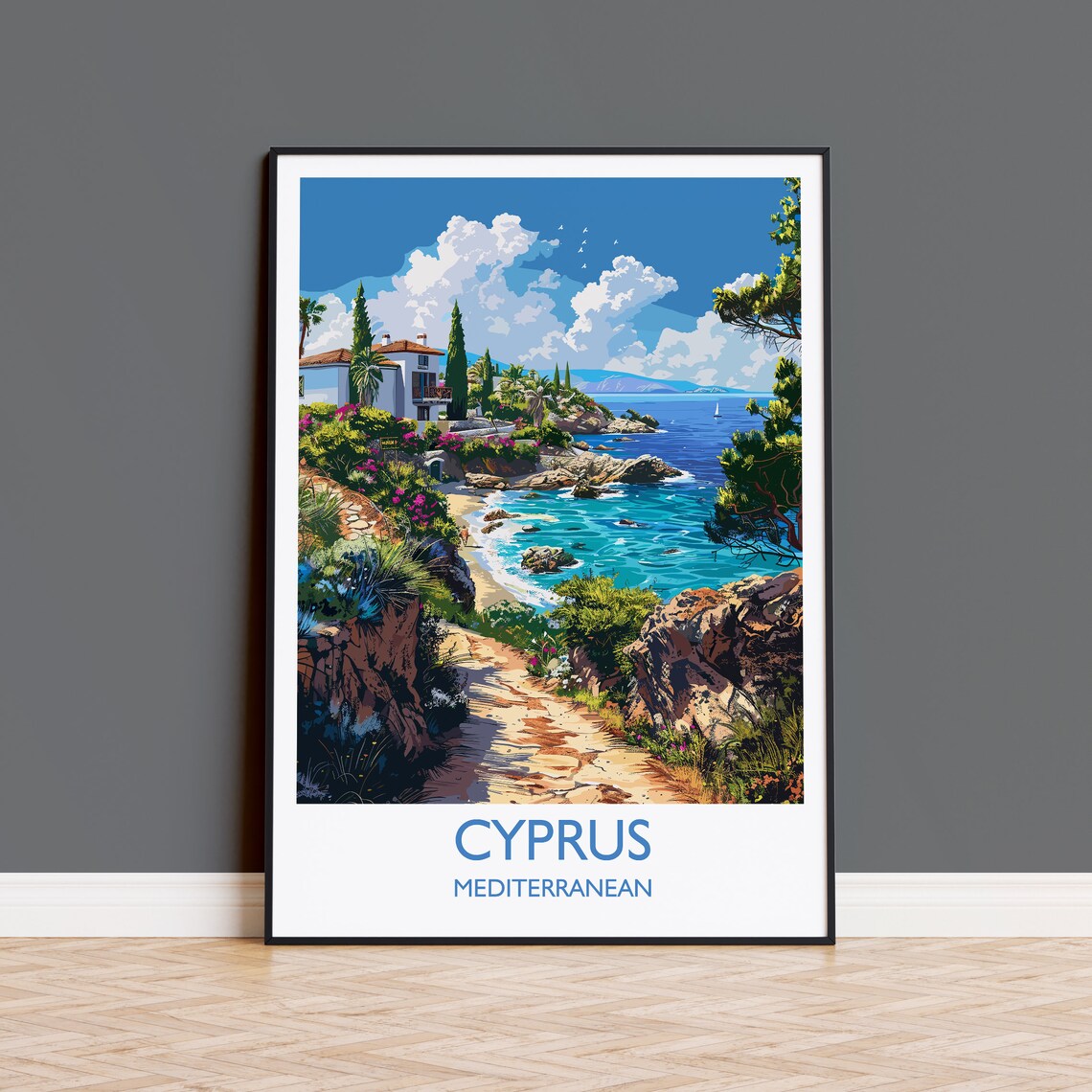 Cyprus Travel Poster, Mediterranean Wall Art Print