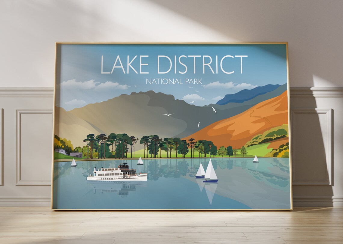 Lake District Travel Poster, Cumbria UK Travel Print