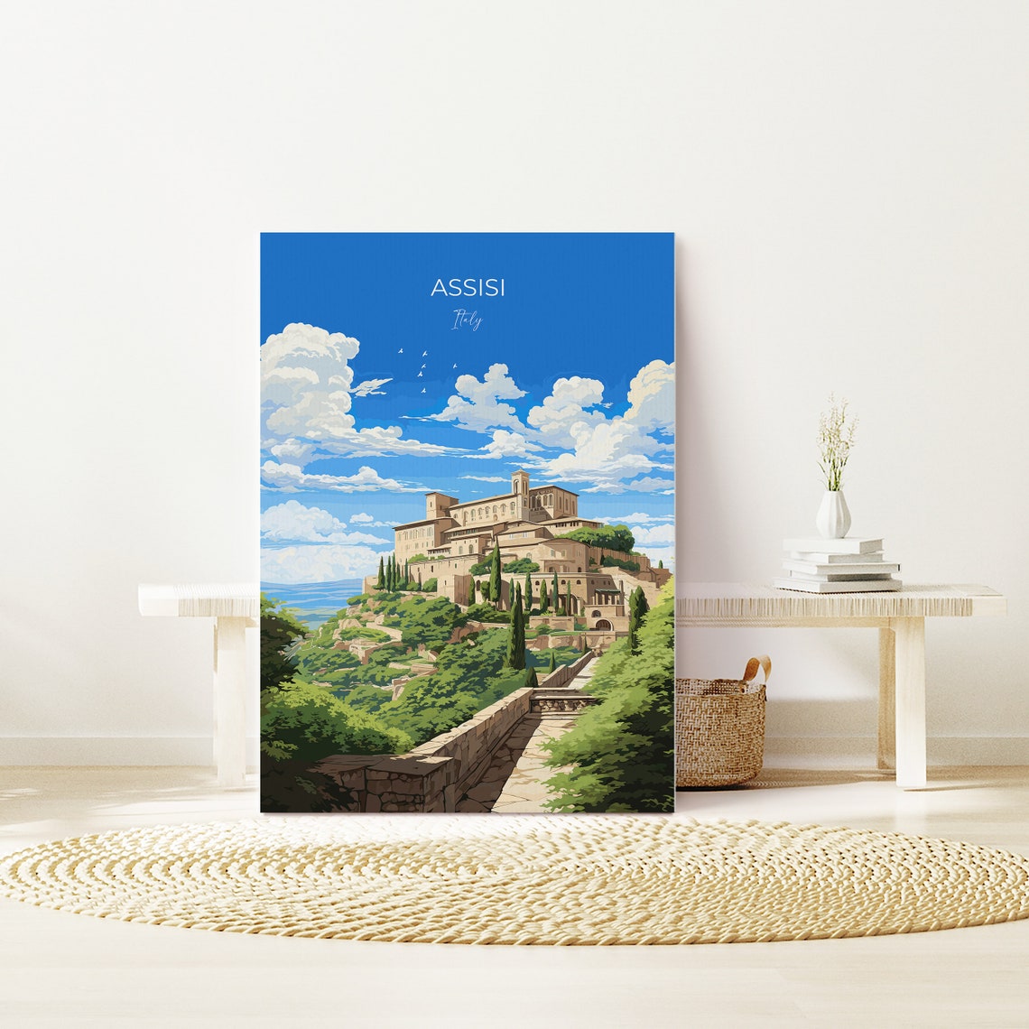 Assisi Italy Basilica Hill Town Cypress Path View Travel Poster - Image 2
