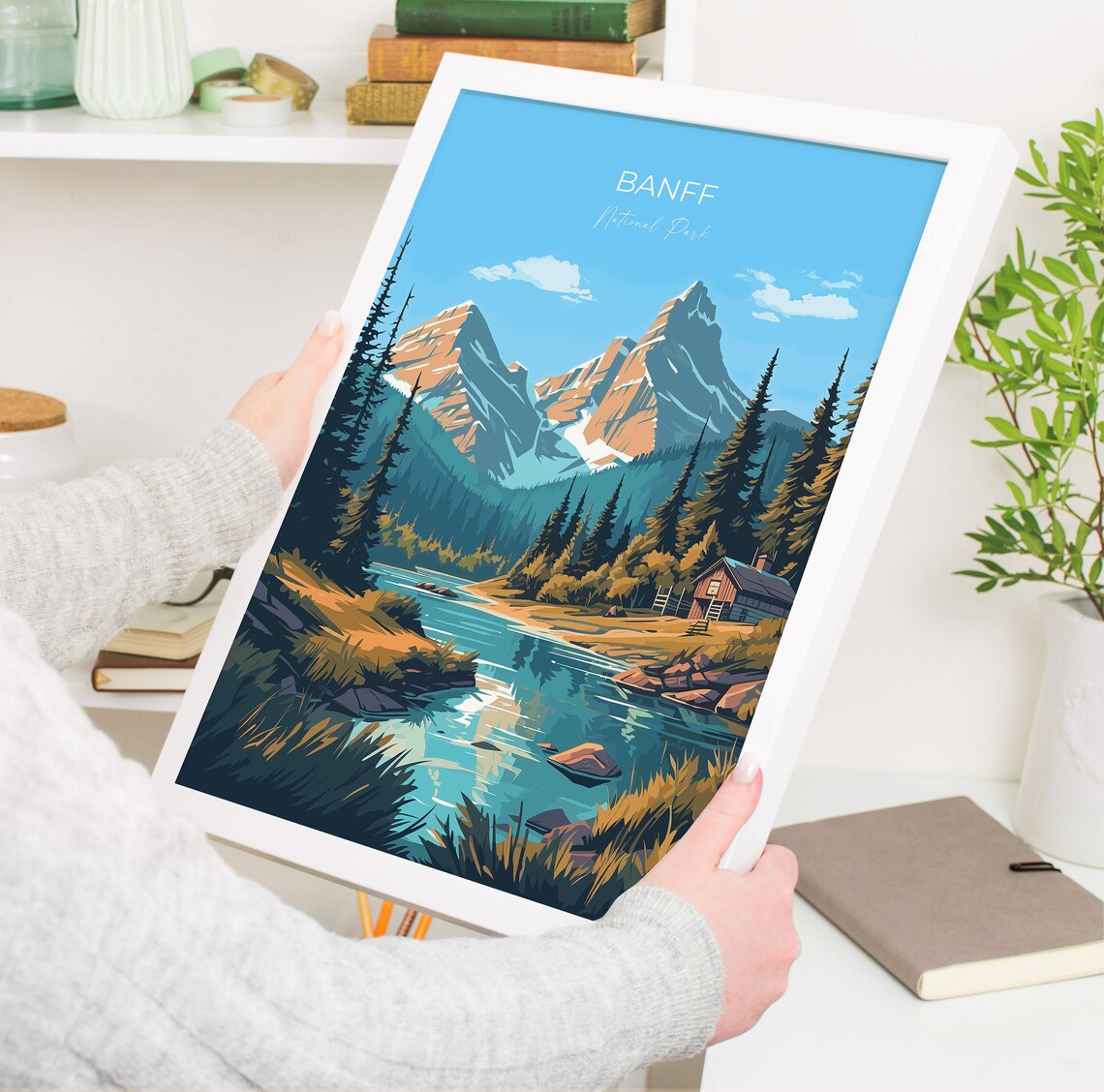 Banff National Park Peaks Lake Cabin Mountain View Travel Poster - Image 5