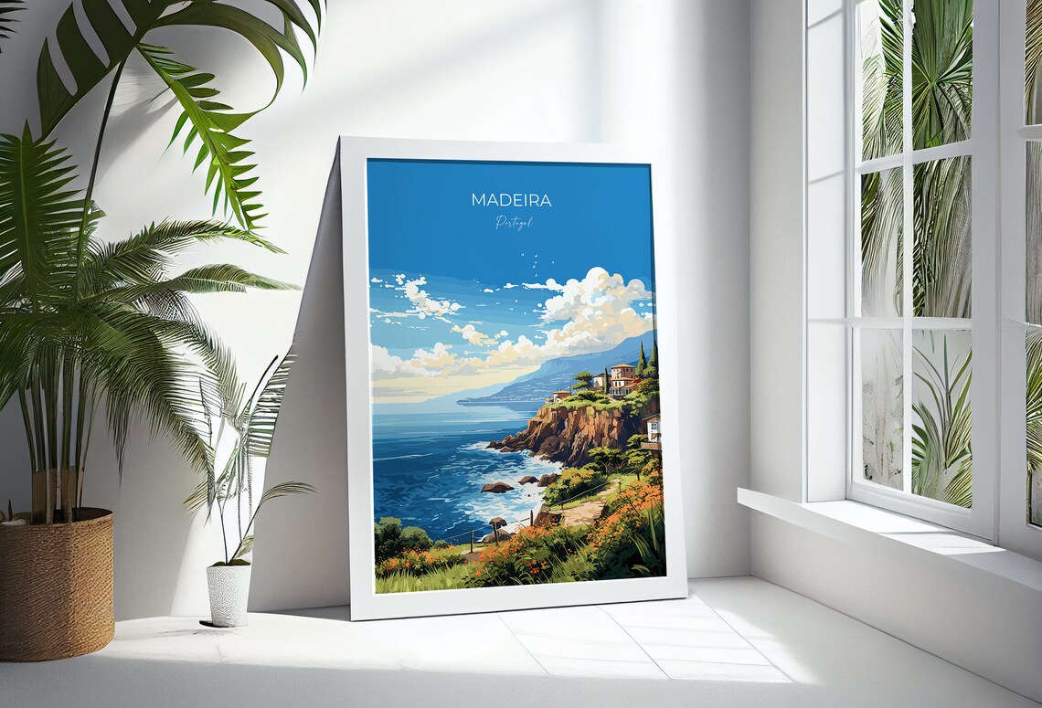 Madeira Portugal Coastal Cliffs Turquoise Ocean Scene Travel Poster - Image 3
