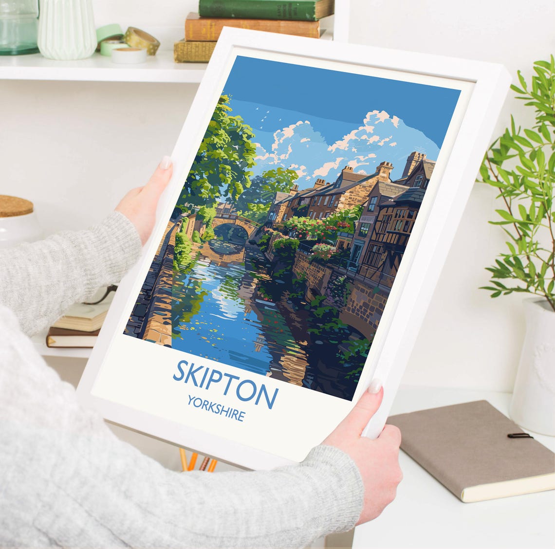 Skipton Yorkshire Arched Stone Bridge Canal Retro Travel Poster - Image 3