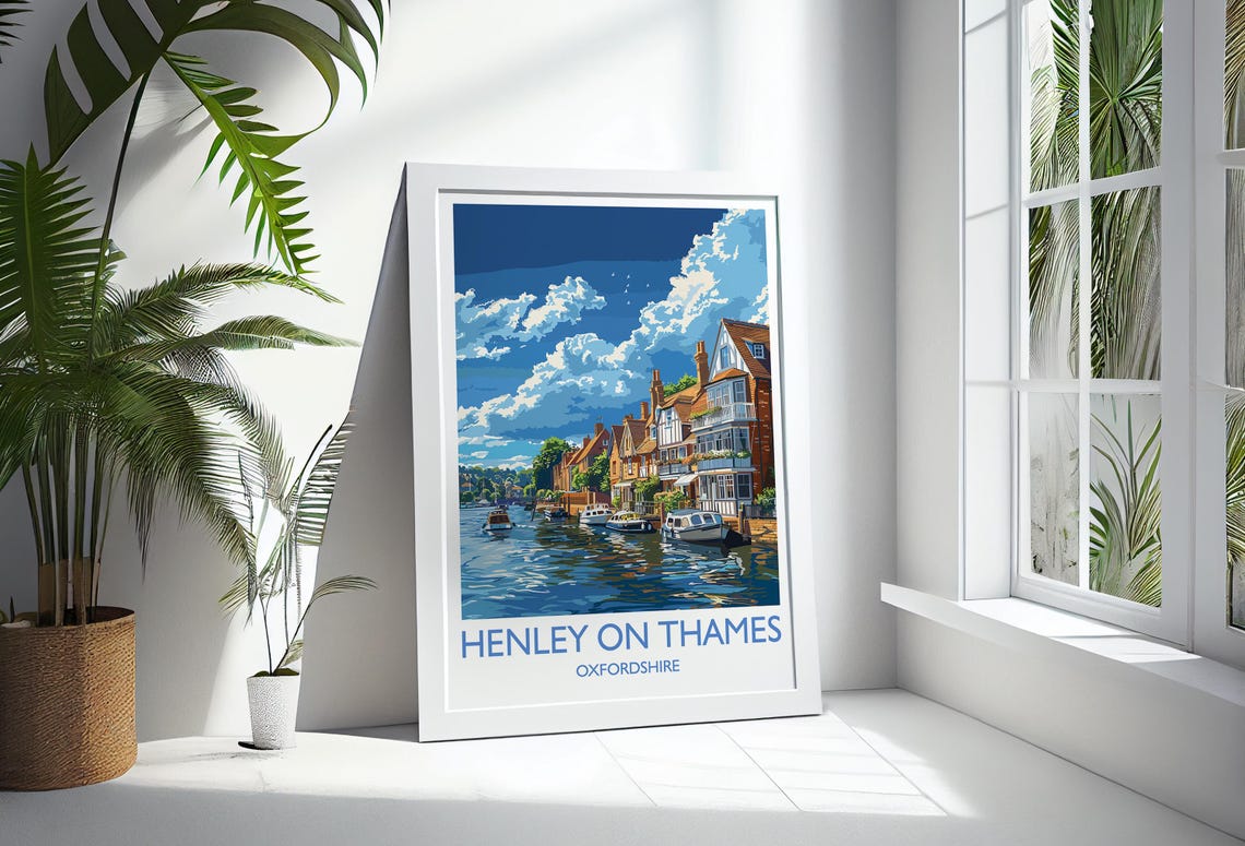 Henley On Thames Print Travel Poster Of Henley Henley On Thames Art Lovers Gift Oxfordshire English Countryside Wall Art Print - Image 2