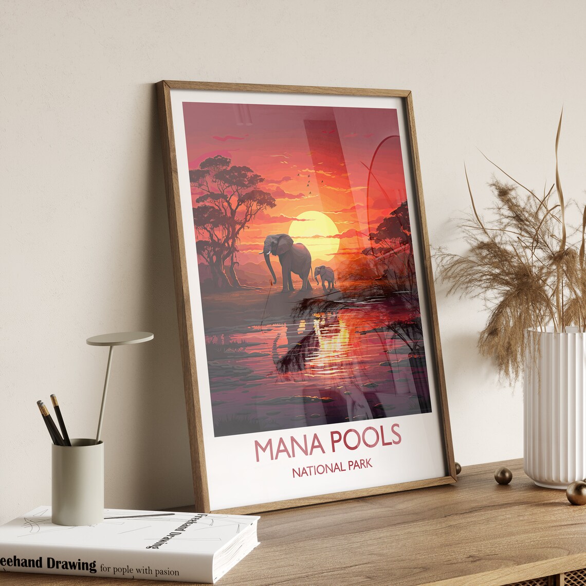 Mana Pools National Park Sunset Elephant Africa Safari Art Poster - Image 2