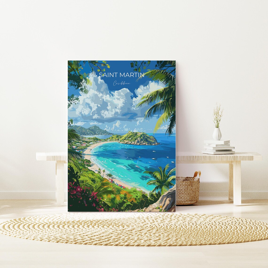 Saint Martin Caribbean Turquoise Bay Island Sailboats Travel Poster - Image 2