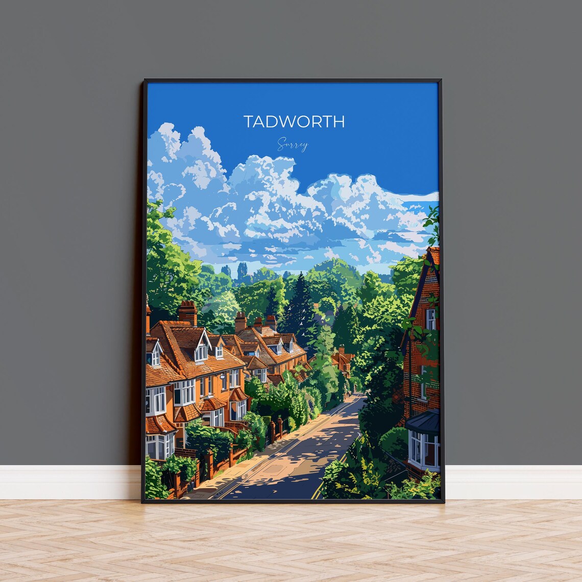 Tadworth Surrey Red Brick Cottages Street Modern Travel Poster