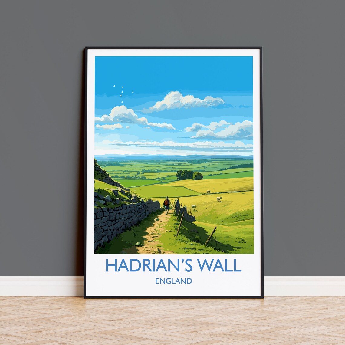 Hadrians Wall England Roman Wall Countryside Hiking Travel Poster