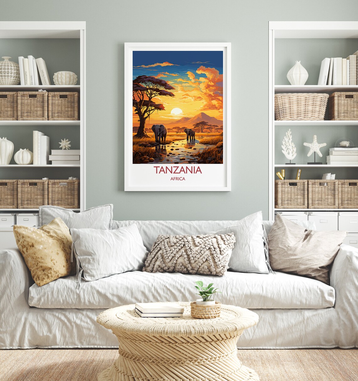 Tanzania Africa Elephants Sunset Savanna Vintage Travel Poster - Image 4