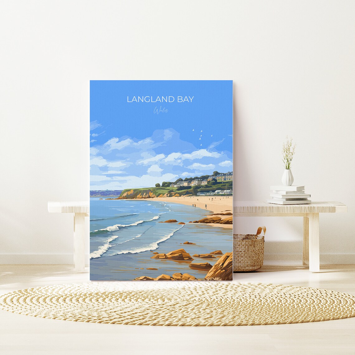 Langland Bay Wales Travel Poster Rocky Shore Seaside Town Ocean Art - Image 2