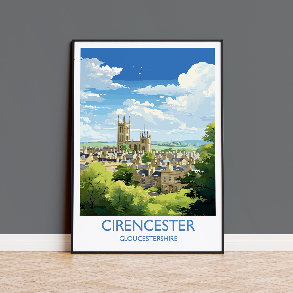 Cirencester Travel Poster, English Countryside Scene